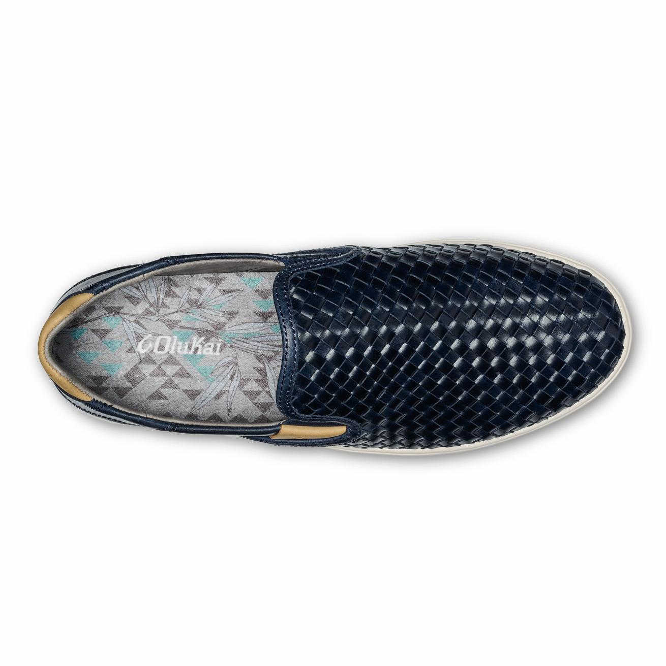 Olukai Lae‘ahi Lauhala Leather Slip-Ons - Trench Blue | Men Leather