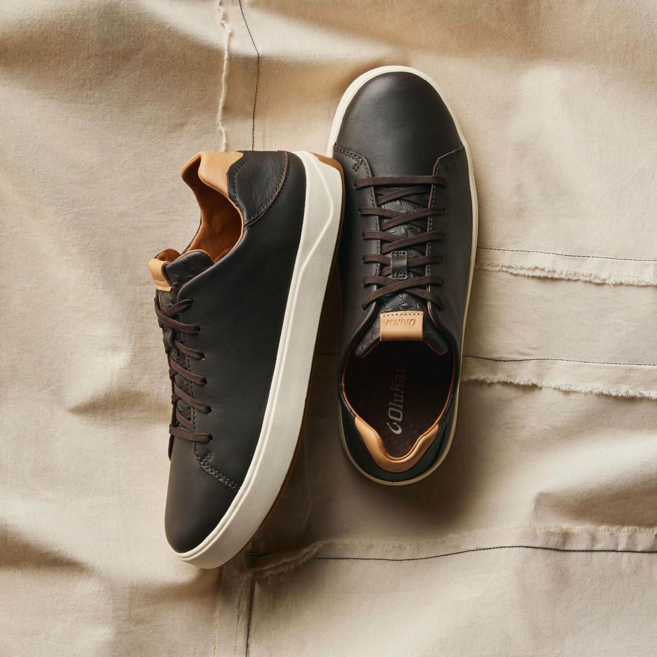 Olukai Lae‘ahi Lī ‘Ili Leather Sneakers - Dark Java | Men Water-Friendly