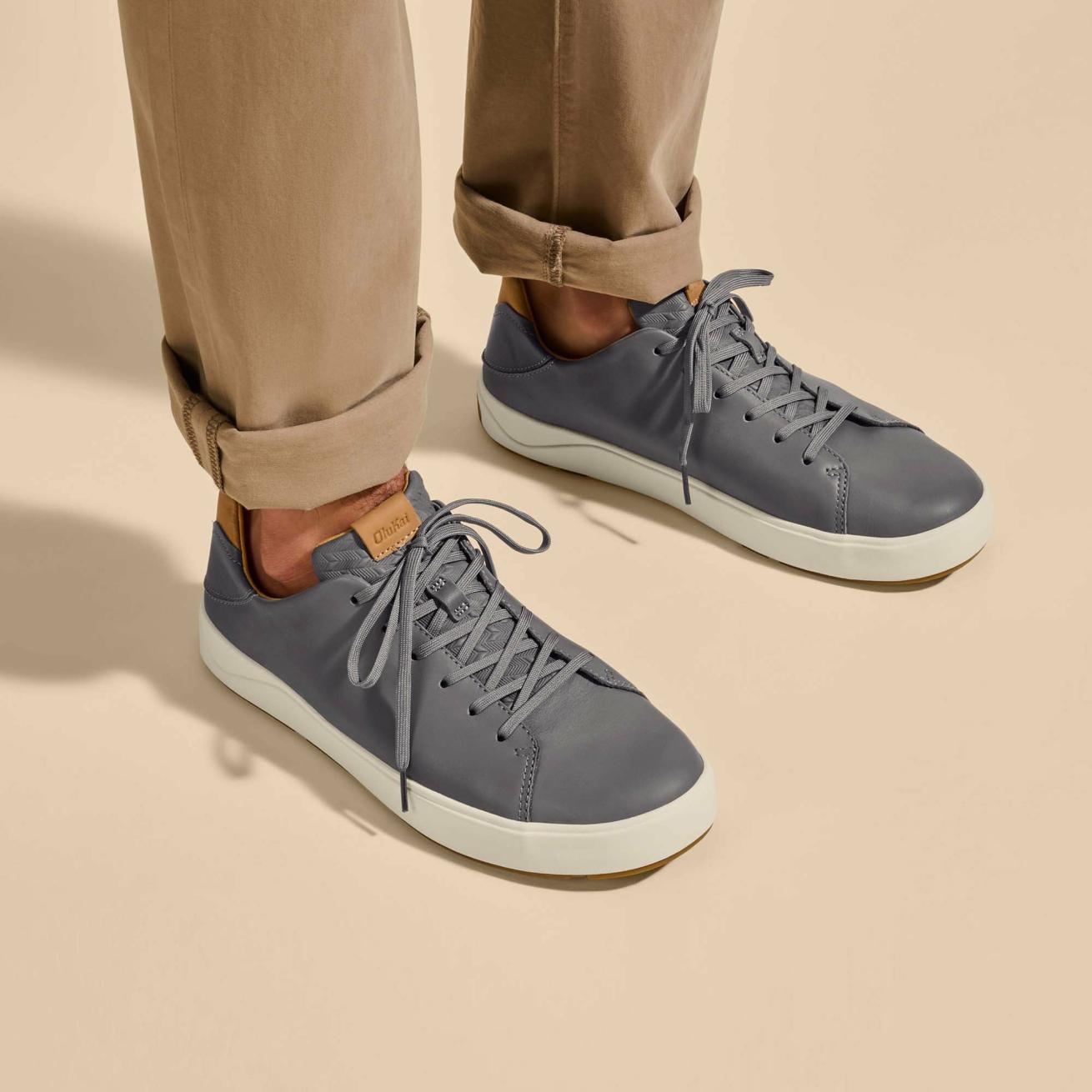 Olukai Lae‘ahi Lī ‘Ili Leather Sneakers - Stone | Men Leather