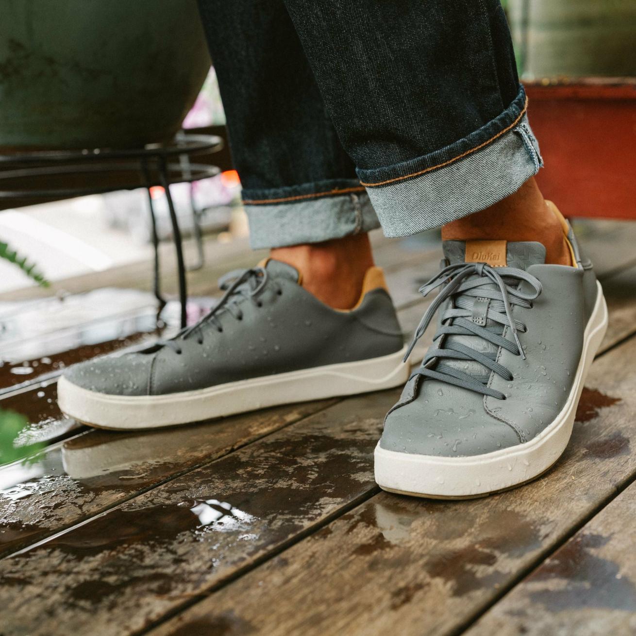 Olukai Lae‘ahi Lī ‘Ili Leather Sneakers - Stone | Men Leather
