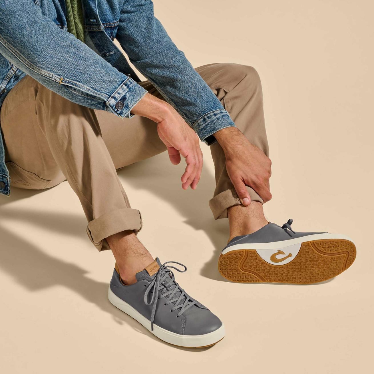 Olukai Lae‘ahi Lī ‘Ili Leather Sneakers - Stone | Men Leather