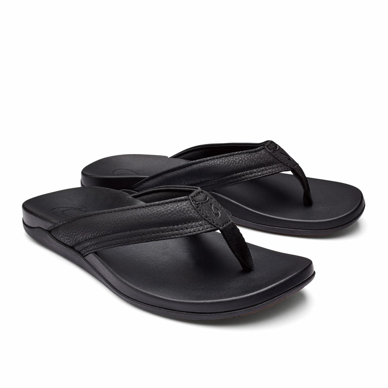 Olukai Maha Recovery Comfortable Beach Sandals - Black | Men Recovery
