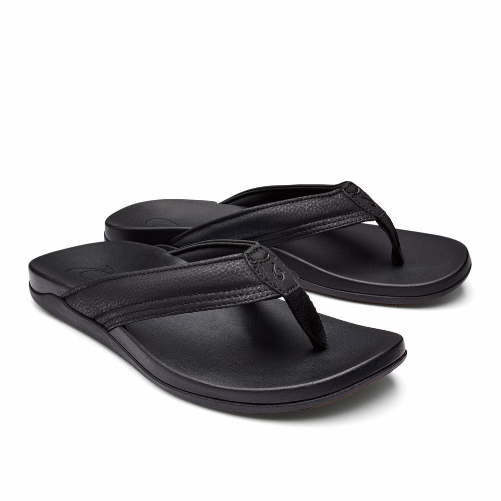 Olukai Maha Recovery Comfortable Beach Sandals - Black | Men Recovery