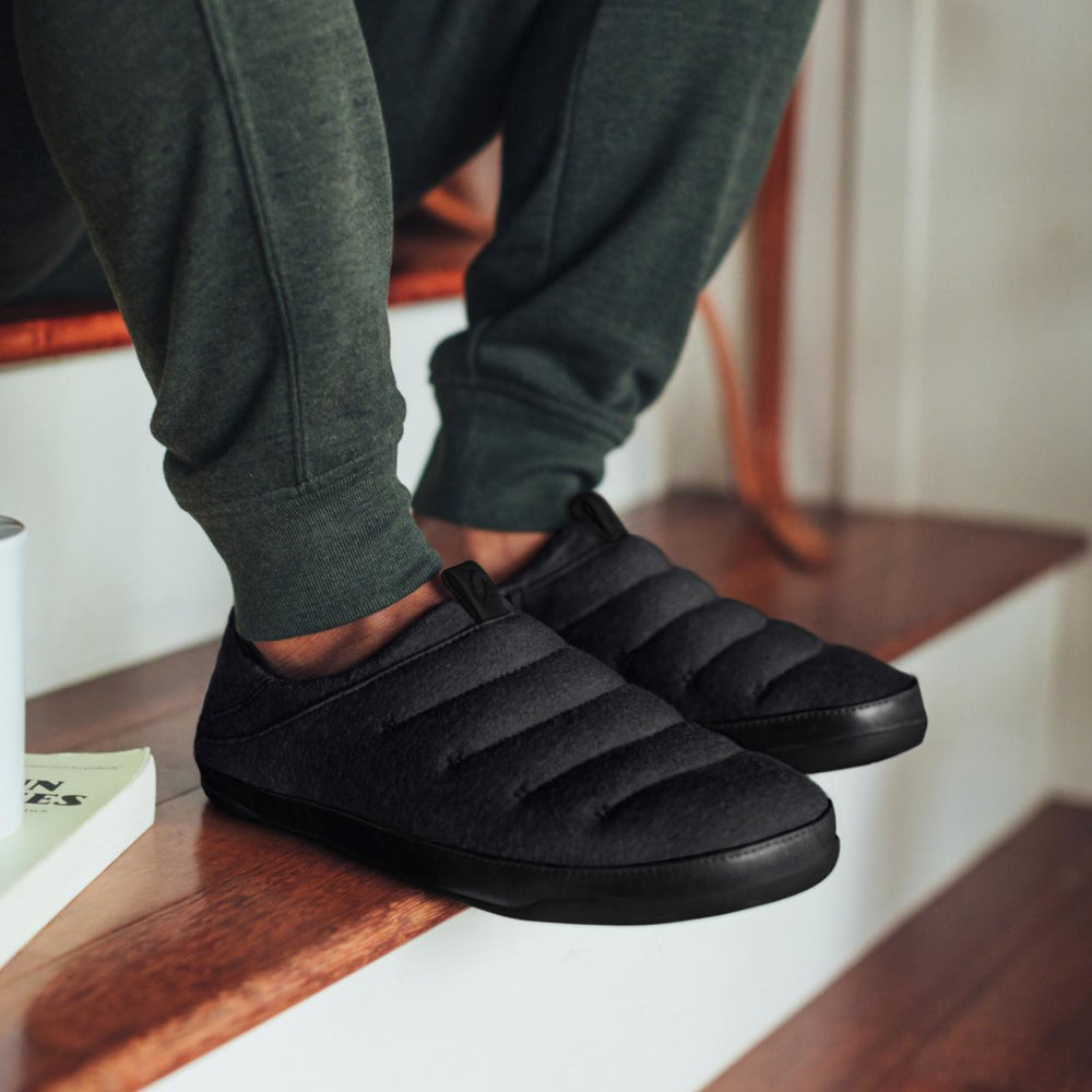 Olukai Mahana Jersey Cotton Slippers - Black | Men Indoor/Outdoor