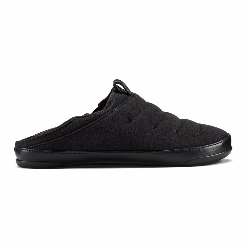 Olukai Mahana Jersey Cotton Slippers - Black | Men Indoor/Outdoor