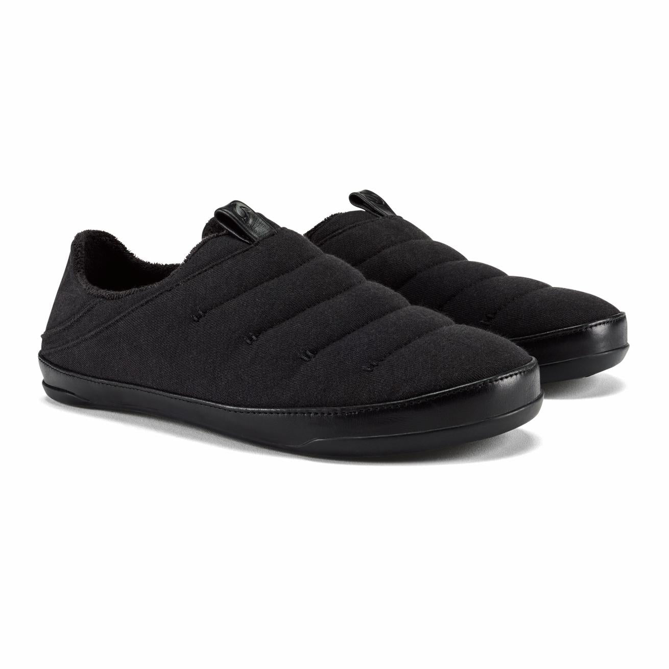 Olukai Mahana Jersey Cotton Slippers - Black | Men Indoor/Outdoor