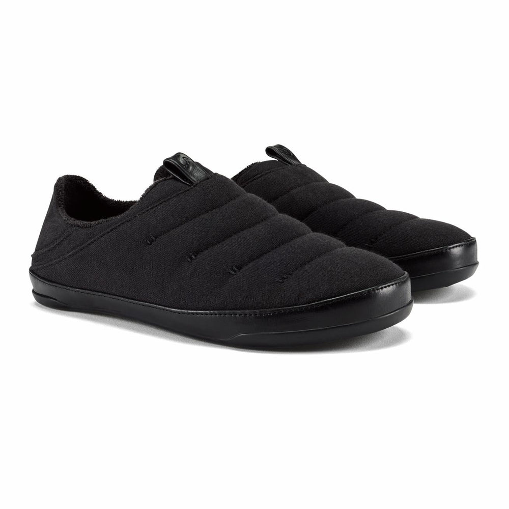 Olukai Mahana Jersey Cotton Slippers - Black | Men Indoor/Outdoor