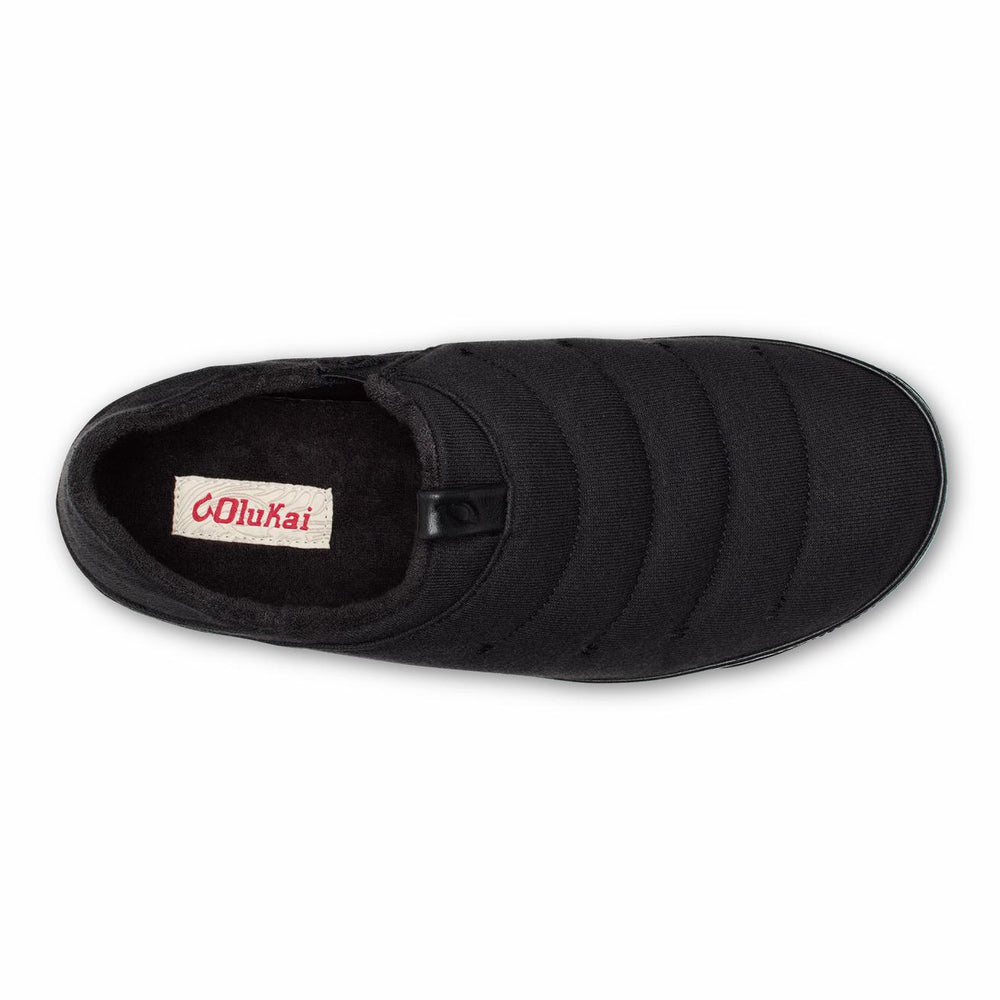 Olukai Mahana Jersey Cotton Slippers - Black | Men Indoor/Outdoor