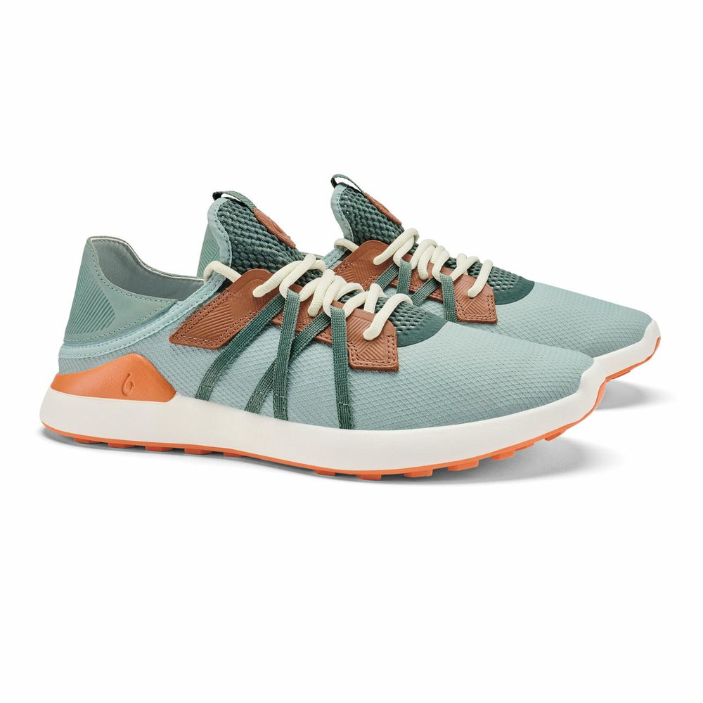 Olukai Manele Breathable Golf Shoes - Pale Moss / Molten Orange | Men Golf