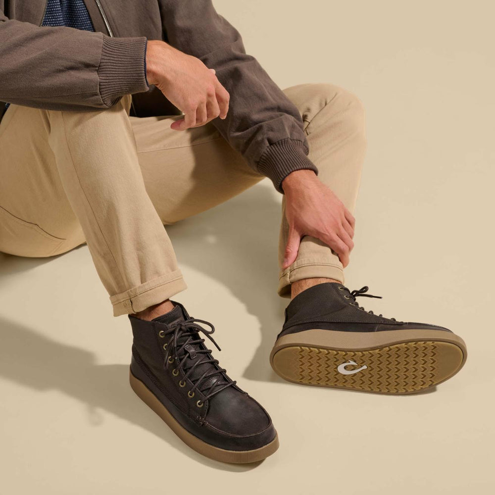 Olukai Mōlina Waterproof Leather Boots - Dark Wood | Men Leather