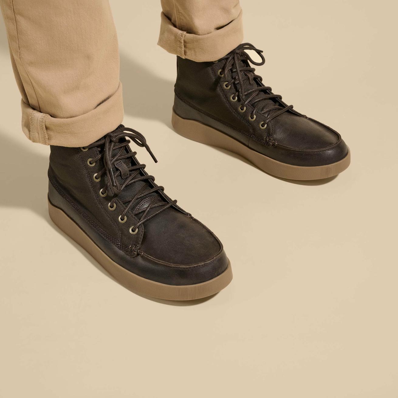 Olukai Mōlina Waterproof Leather Boots - Dark Wood | Men Leather