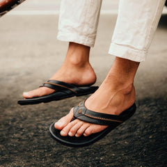 Olukai Mea Ola Leather Beach Sandals - Dark Java | Men Leather