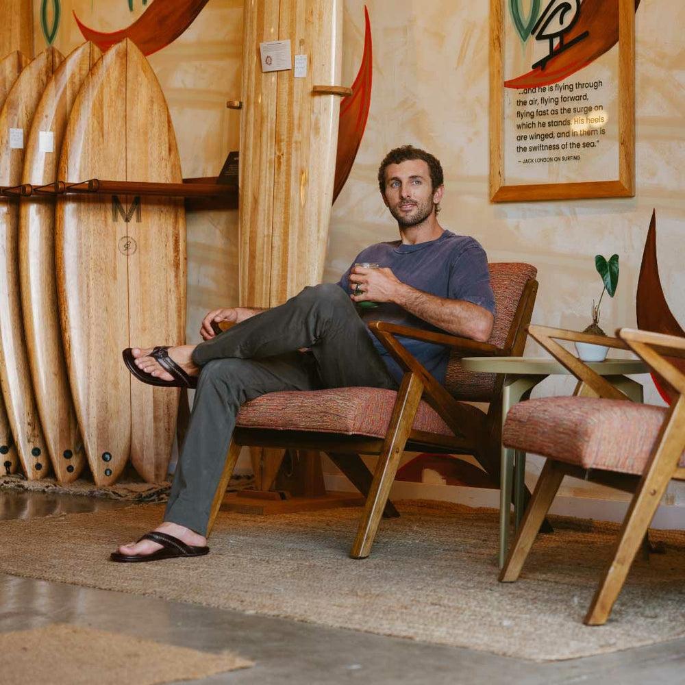 Olukai Mea Ola Leather Beach Sandals - Dark Java | Men Leather