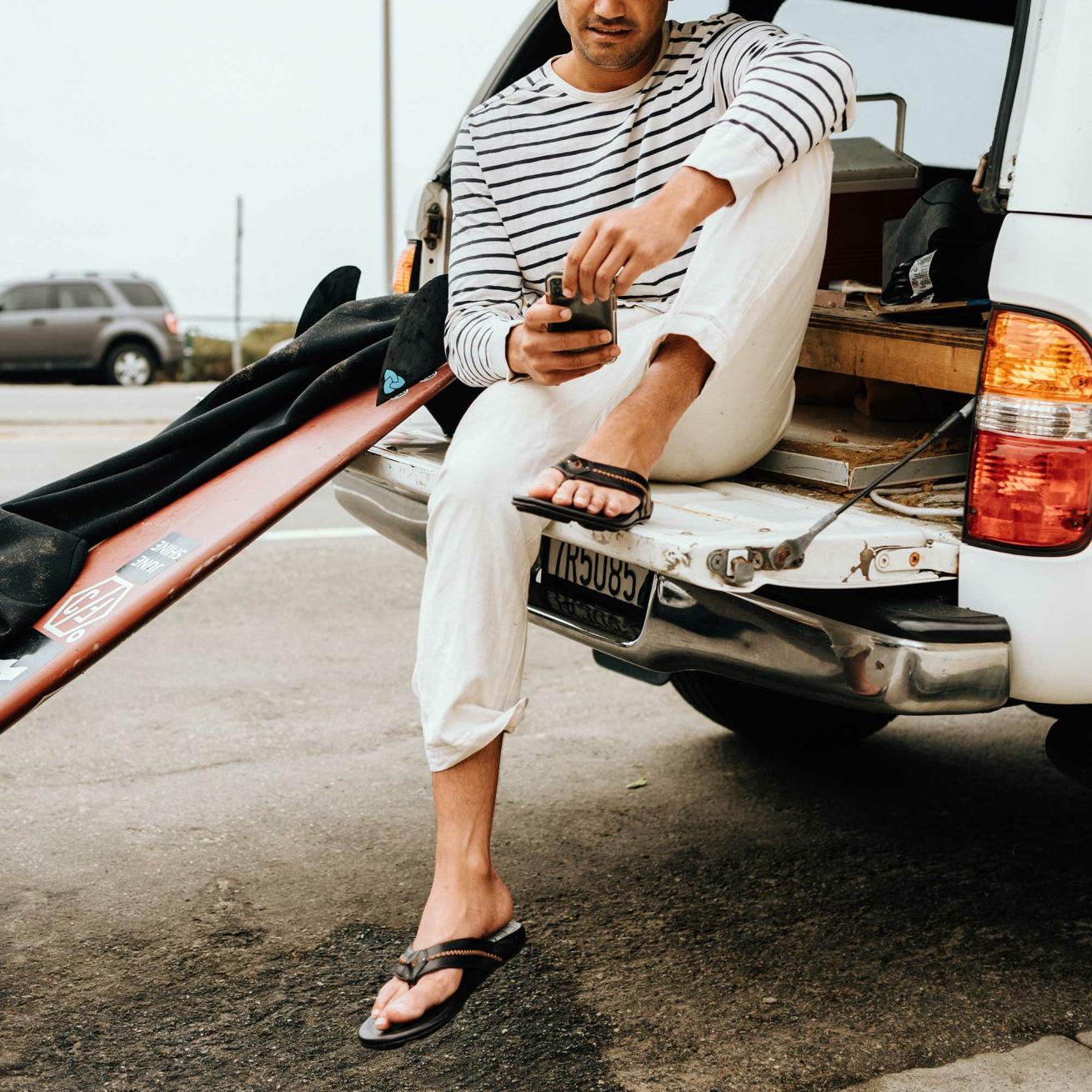 Olukai Mea Ola Leather Beach Sandals - Dark Java | Men Leather