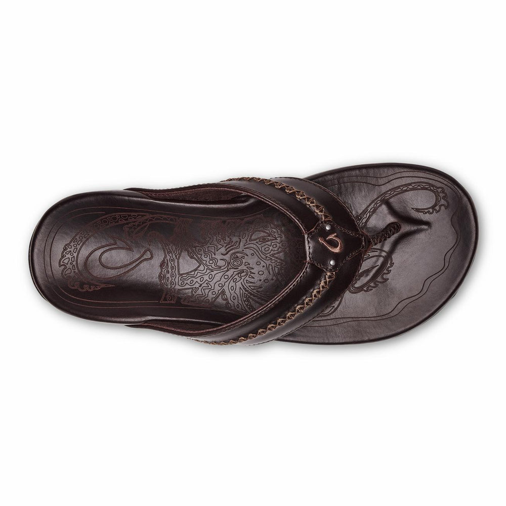 Olukai Mea Ola Leather Beach Sandals - Dark Java | Men Leather
