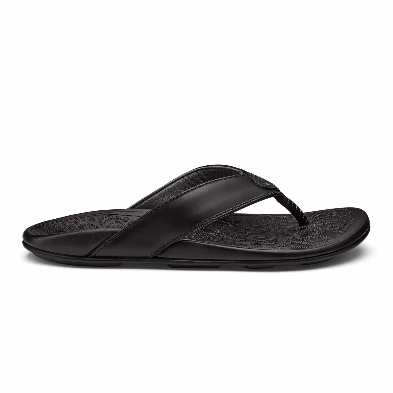 Olukai Mekila Full-Grain Leather Beach Sandals - Black | Men Leather