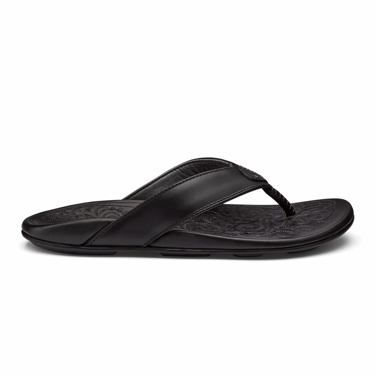 Olukai Mekila Full-Grain Leather Beach Sandals - Black | Men Leather