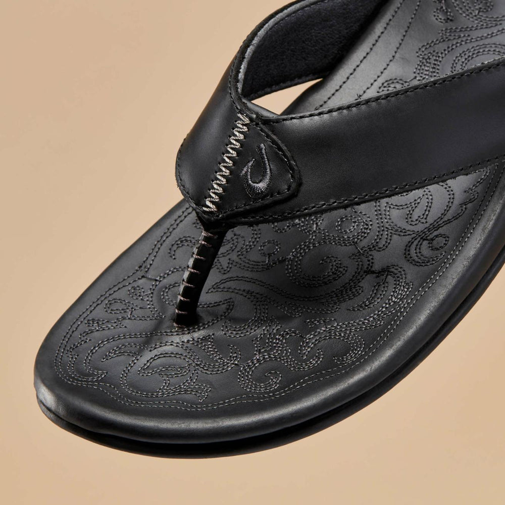 Olukai Mekila Full-Grain Leather Beach Sandals - Black | Men Leather
