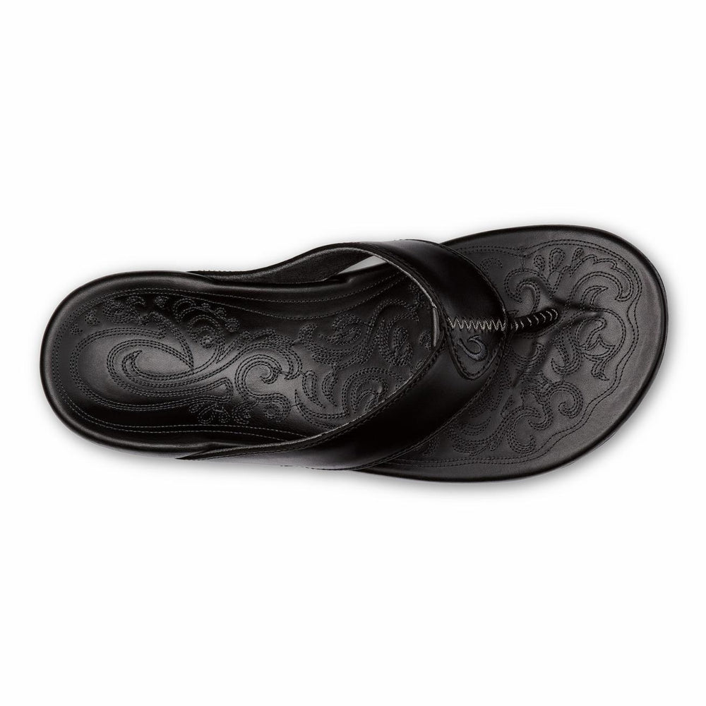 Olukai Mekila Full-Grain Leather Beach Sandals - Black | Men Leather