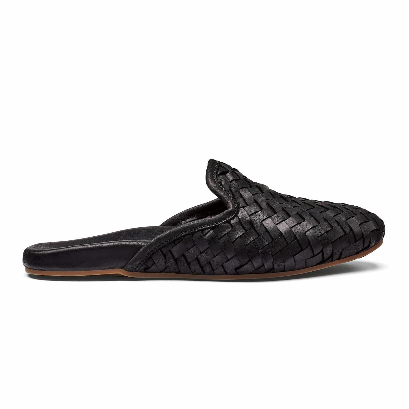 Olukai Mi‘i Woven Leather Mule Shoes - Black | Women Slip-On