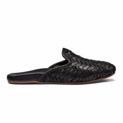 Olukai Mi‘i Woven Leather Mule Shoes - Black | Women Slip-On