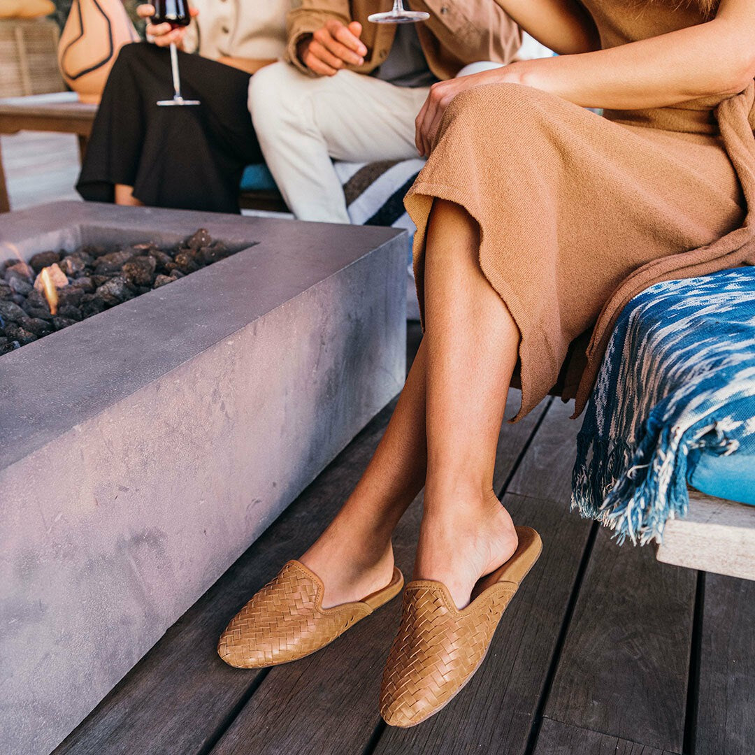 Olukai Mi‘i Woven Leather Mule Shoes - Fox | Women Leather