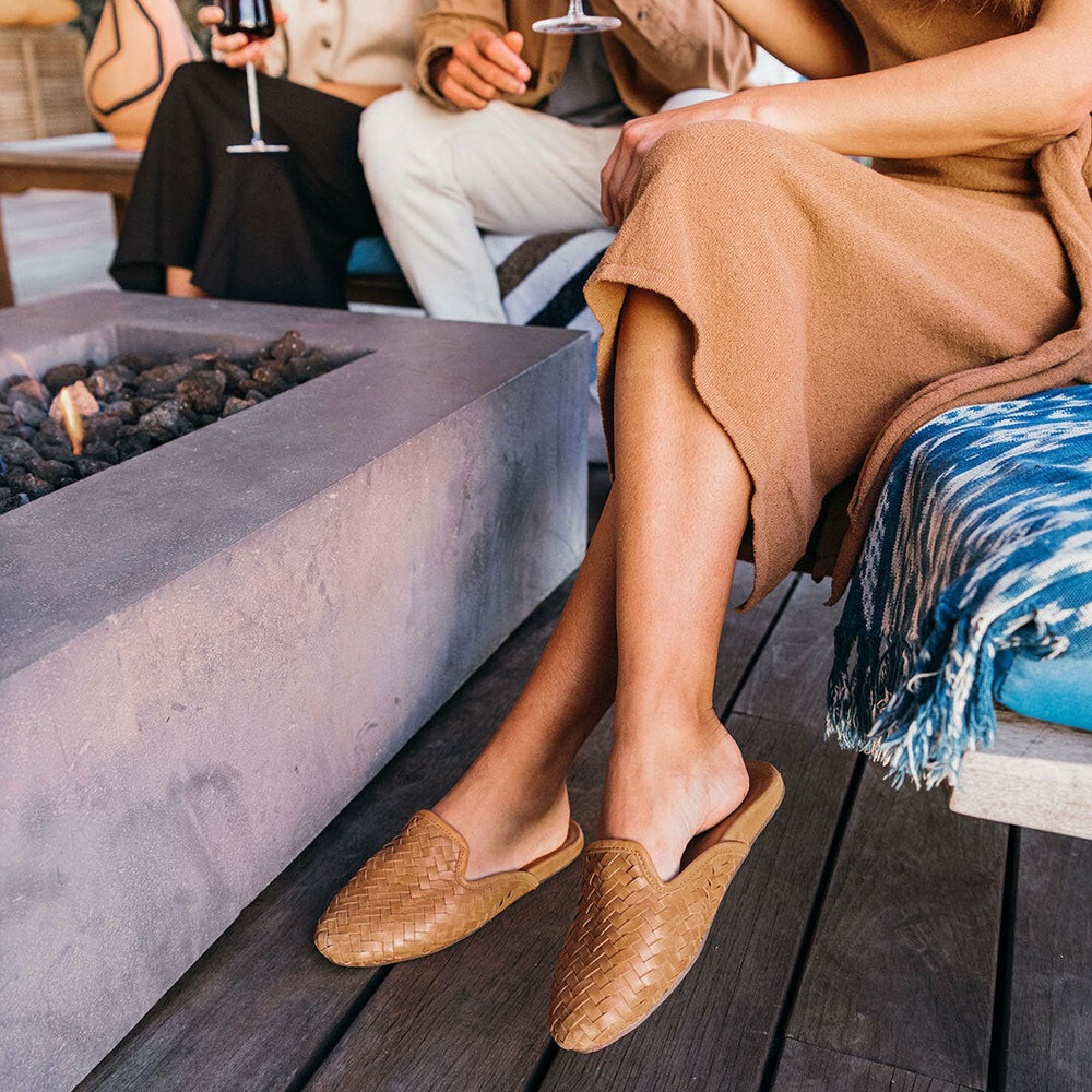 Olukai Mi‘i Woven Leather Mule Shoes - Fox | Women Leather