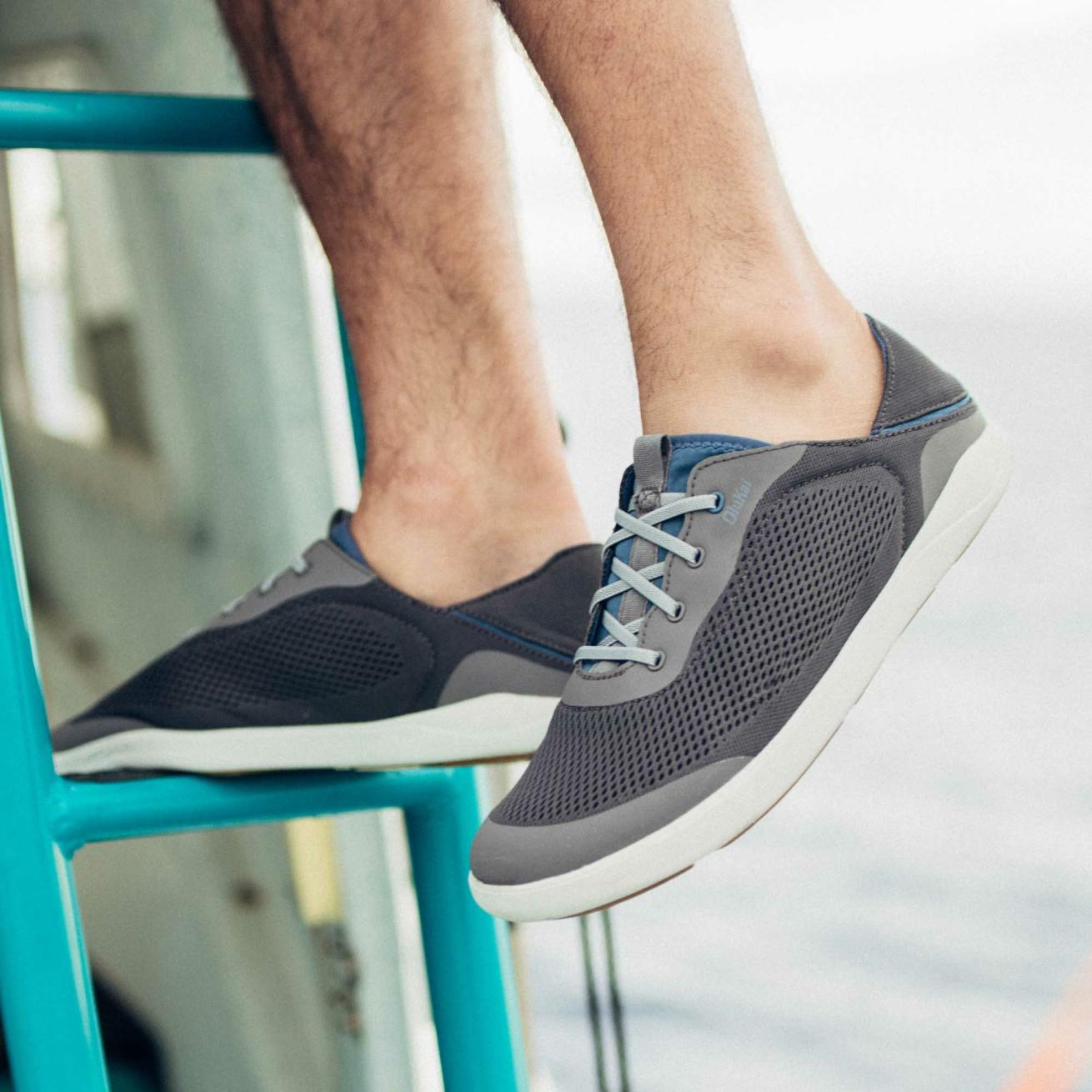 Olukai Moku Pae Boat Shoes - Pavement / Vintage Blue | Men Water-Friendly