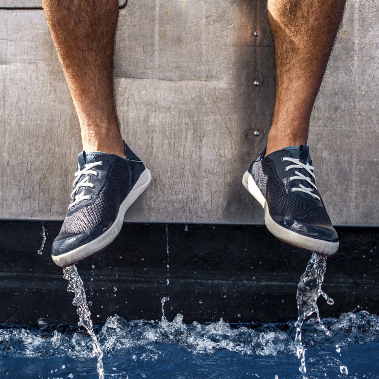 Olukai Moku Pae Boat Shoes - Trench Blue / Off White | Men Boat Shoes