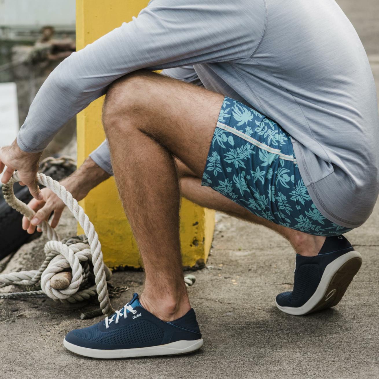 Olukai Moku Pae Boat Shoes - Trench Blue / Off White | Men Boat Shoes