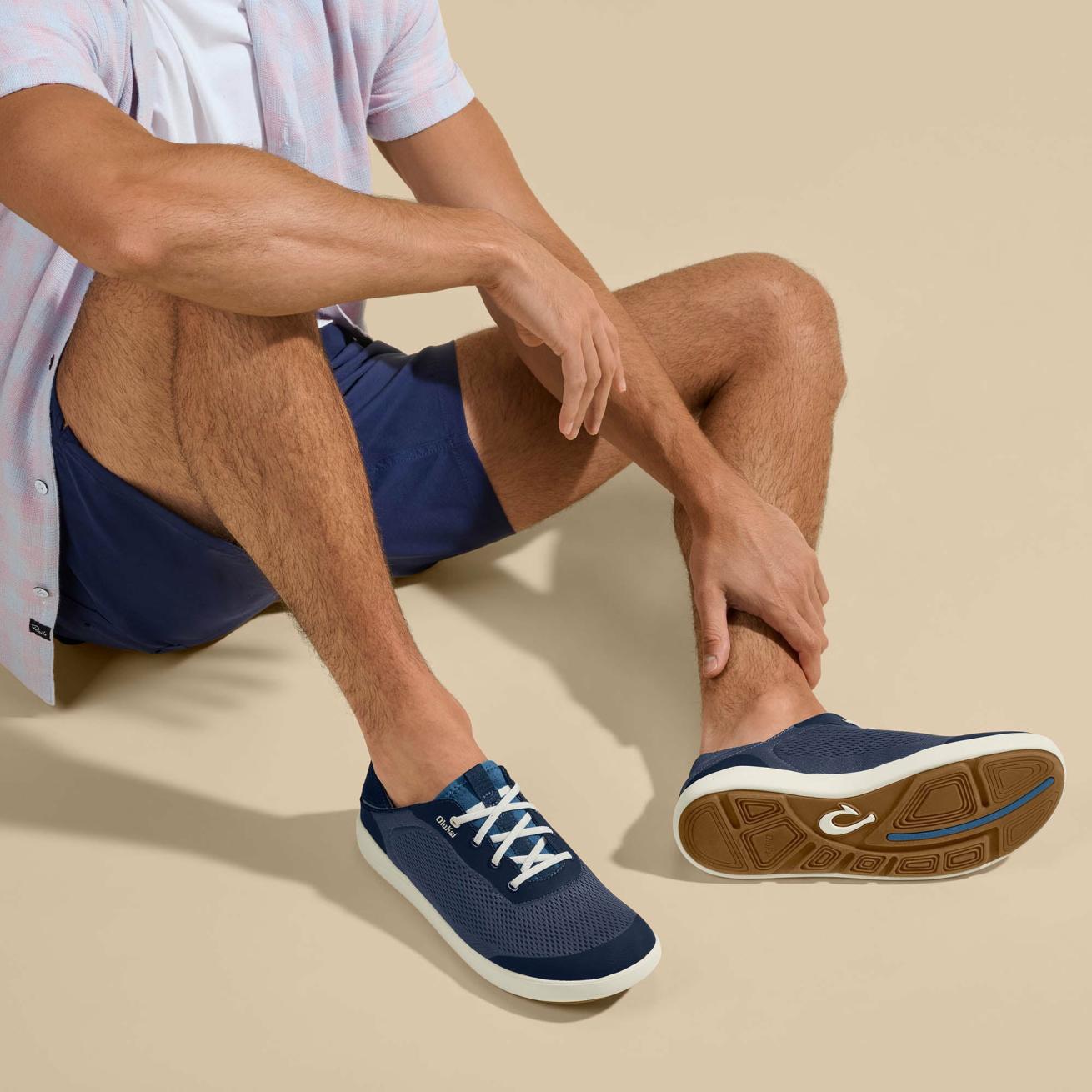 Olukai Moku Pae Boat Shoes - Trench Blue / Off White | Men Boat Shoes