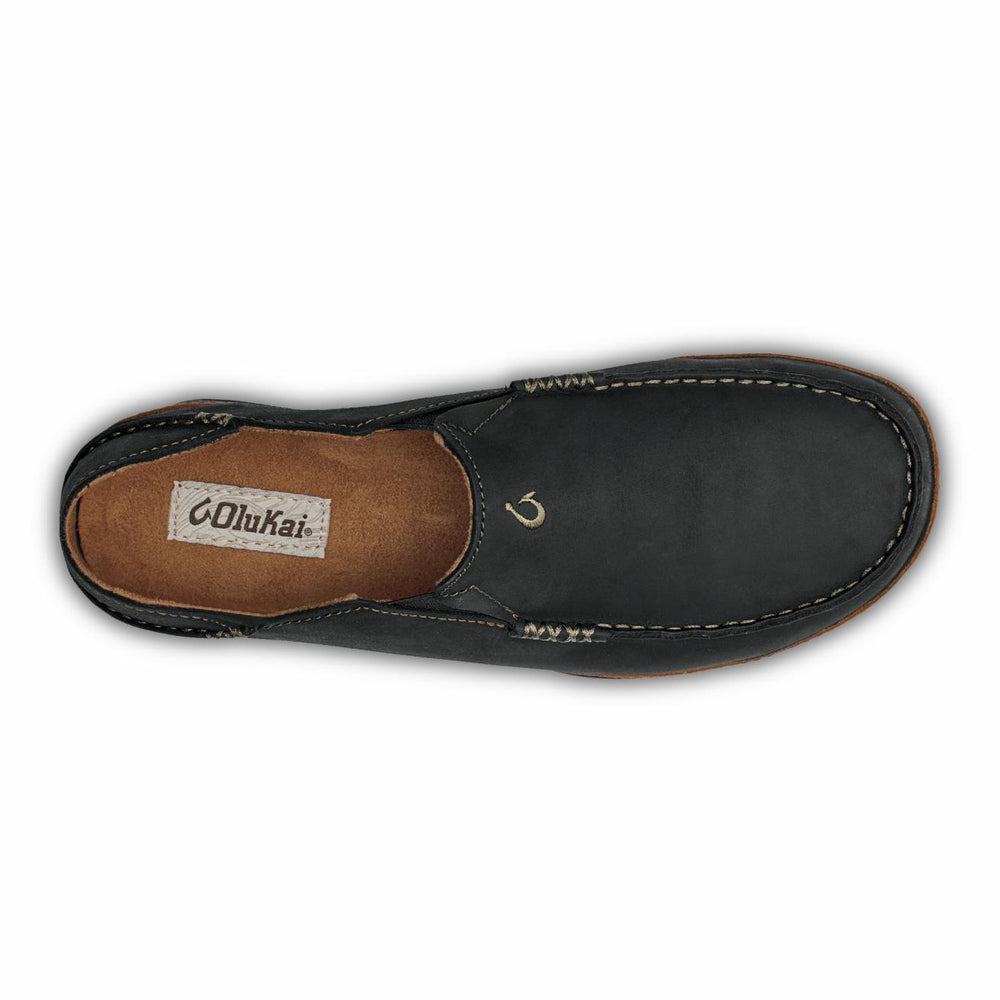 Olukai Moloā Leather Slip On Shoes - Black / Toffee | Men Slip-On