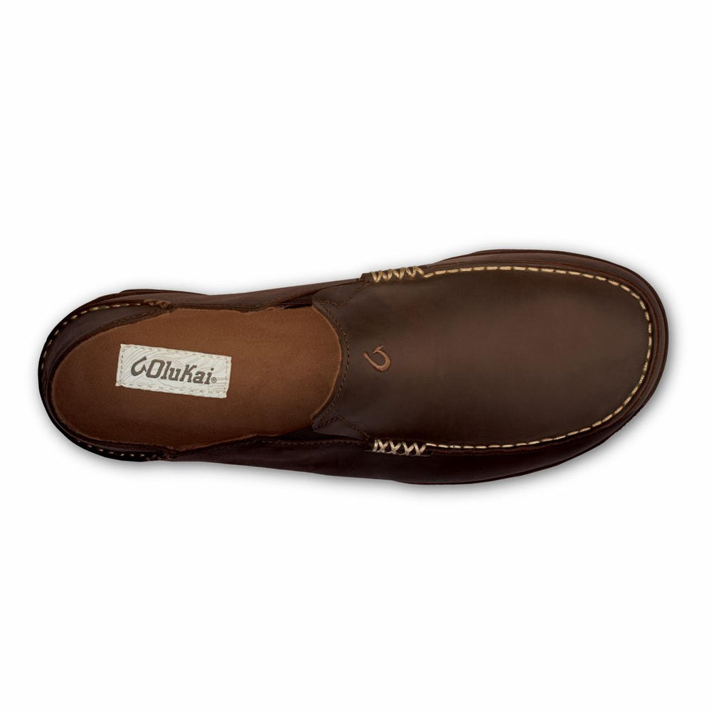 Olukai Moloā Leather Slip On Shoes - Dark Wood / Dark Java | Men Leather