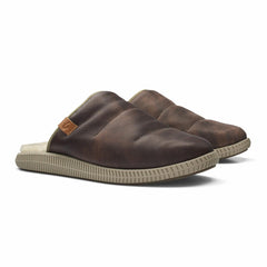 Olukai Mua 'Ili Leather Mule Slippers - Dark Wood / Silt | Men Cold Weather