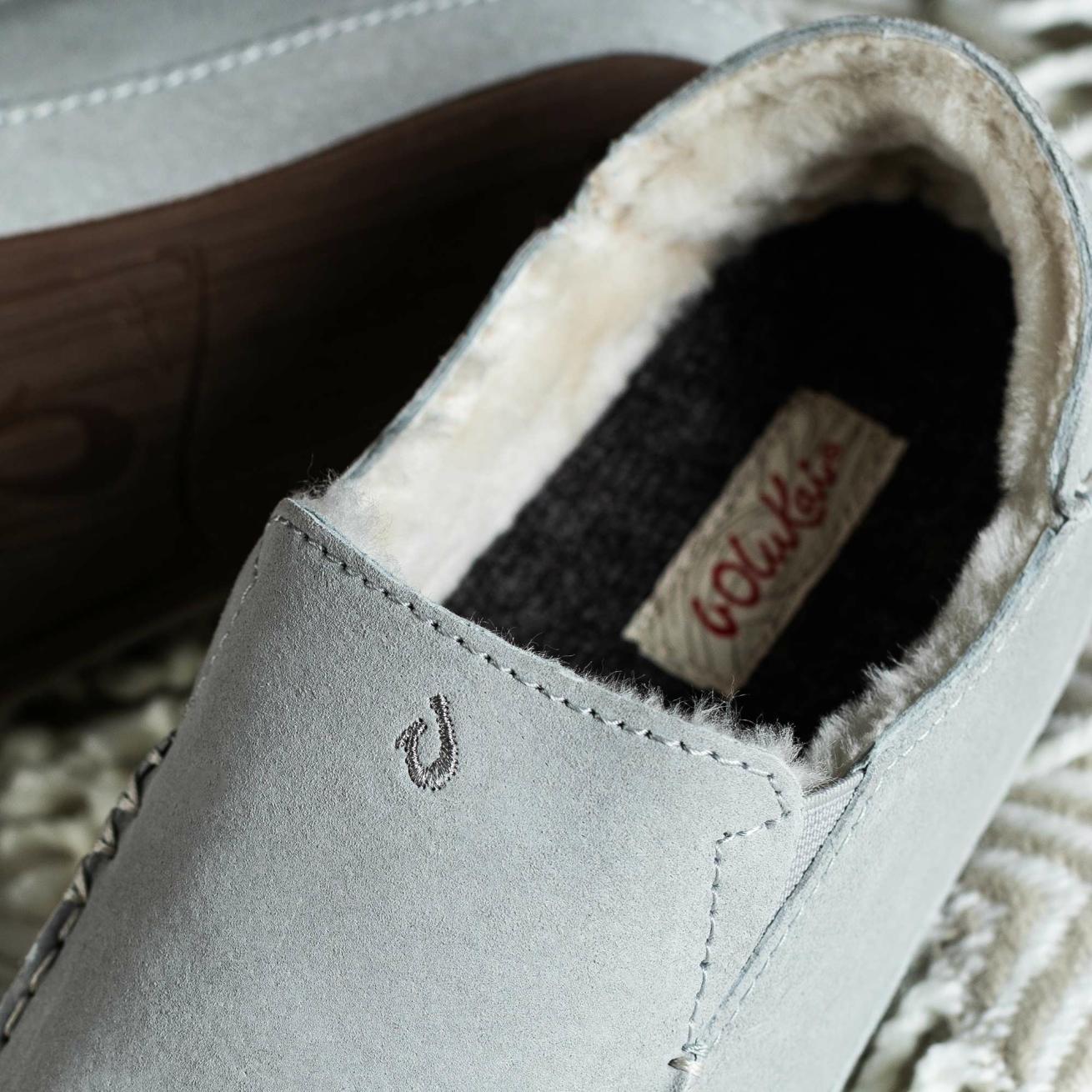 Olukai Nohea Leather Slippers - Pale Grey | Women Cold Weather