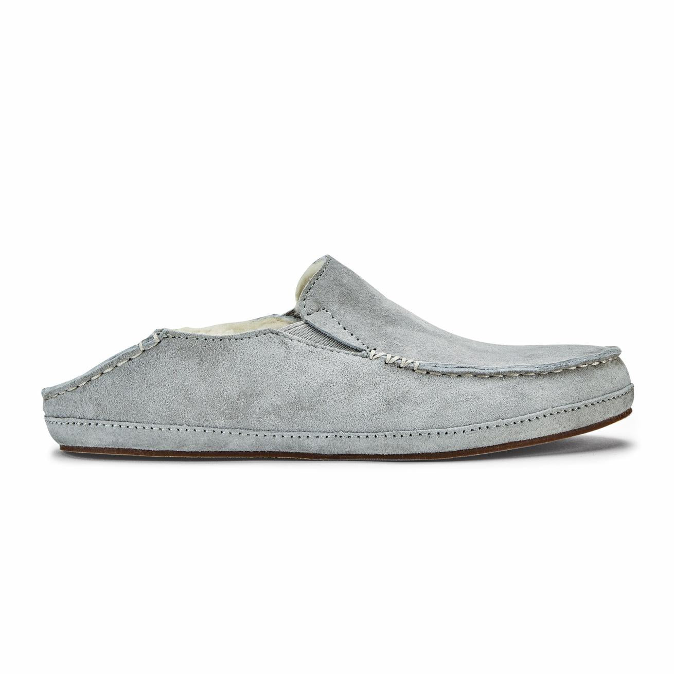 Olukai Nohea Leather Slippers - Pale Grey | Women Cold Weather