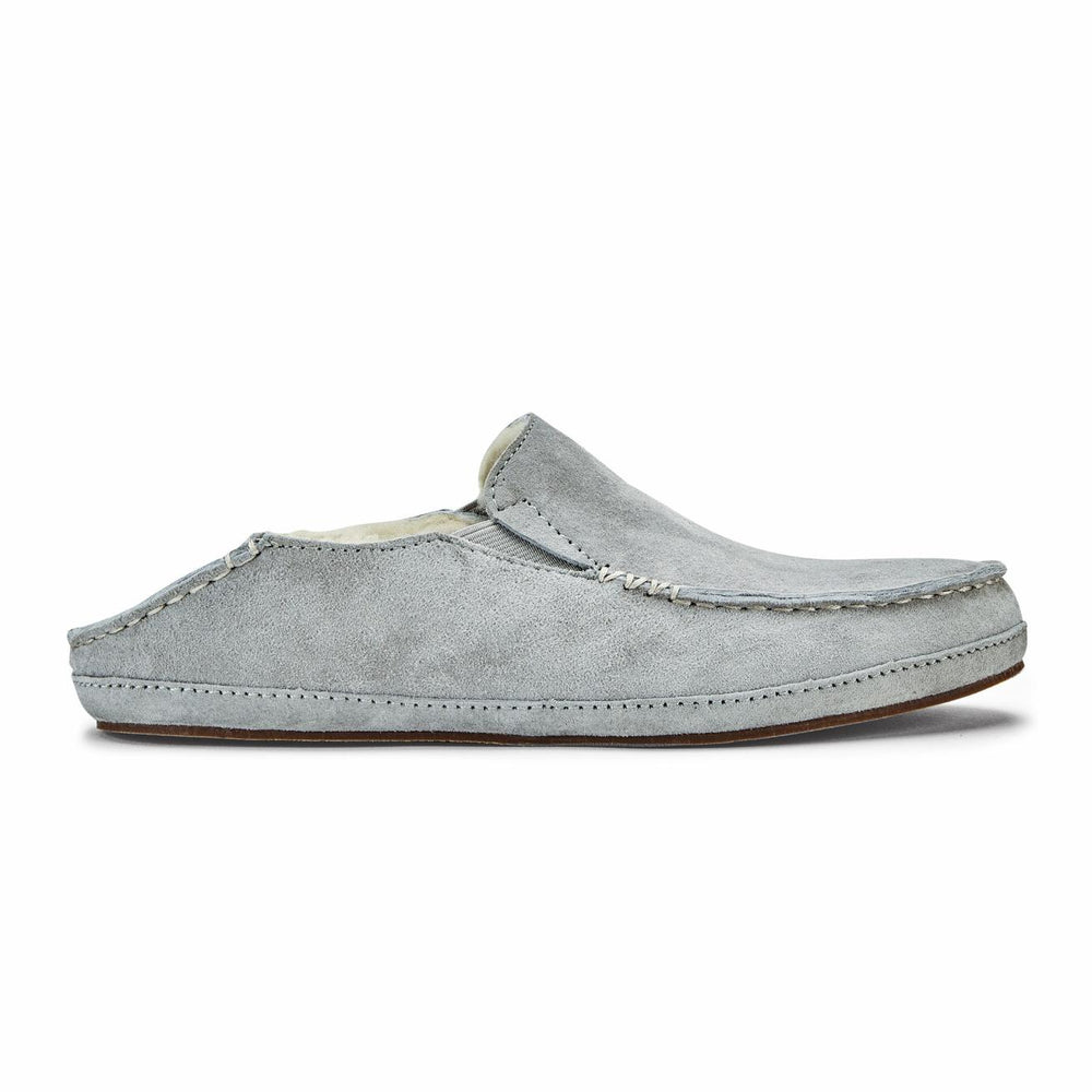 Olukai Nohea Leather Slippers - Pale Grey | Women Cold Weather