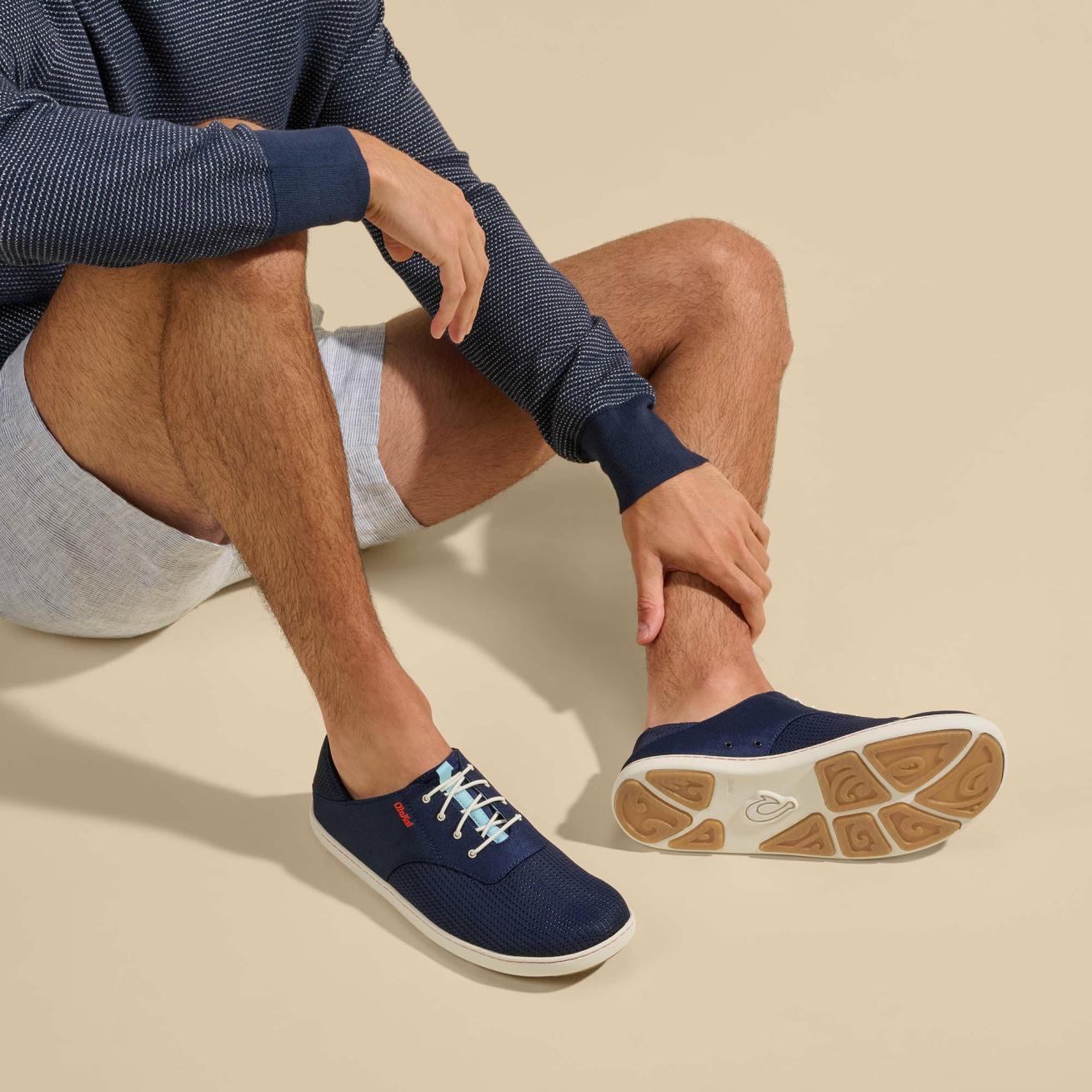 Olukai Nohea Moku Boat Shoes - Deepest Depths / White Sand | Men Boat Shoes