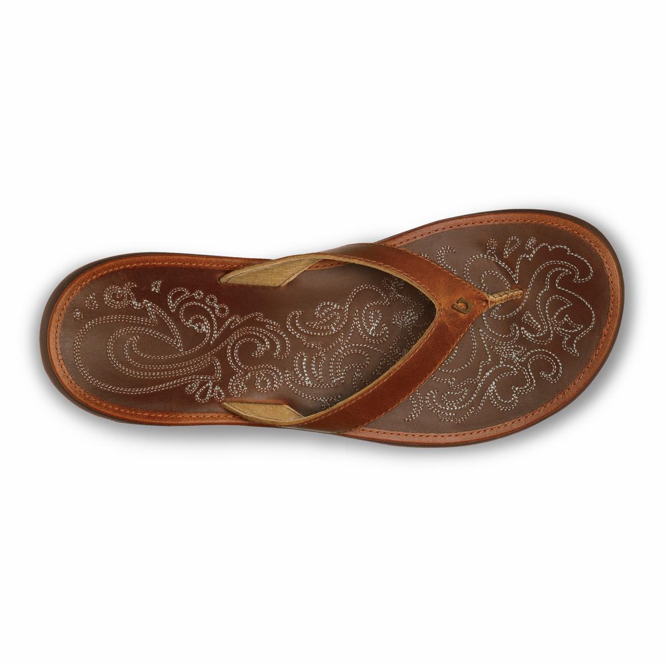 Olukai Paniolo Leather Beach Flip Flops - Natural | Women Leather