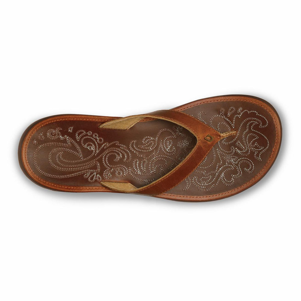 Olukai Paniolo Leather Beach Flip Flops - Natural | Women Leather