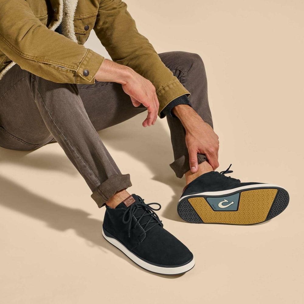 Olukai Papakū 'Ili Waterproof Leather Boots- Black | Men Waterproof