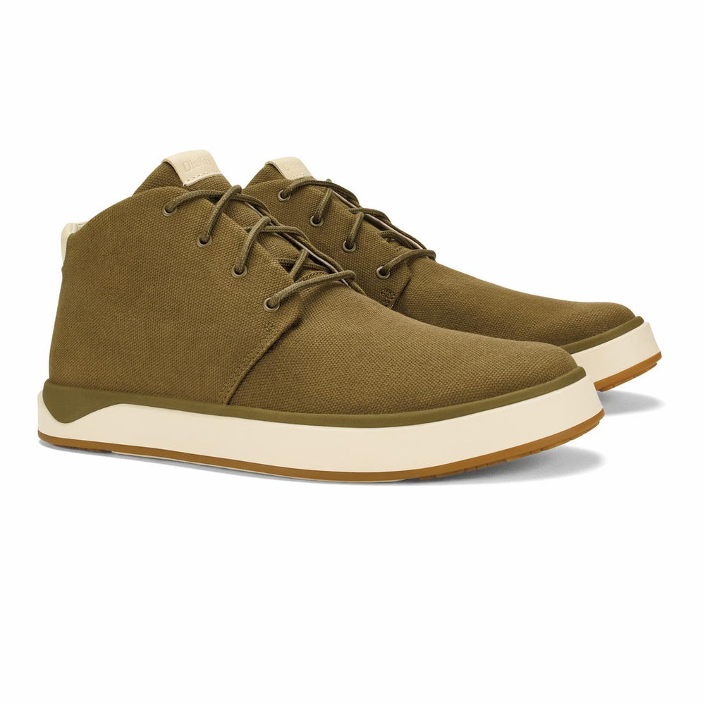 Olukai Papakū Waxed Canvas Boots - Olive | Men Waterproof