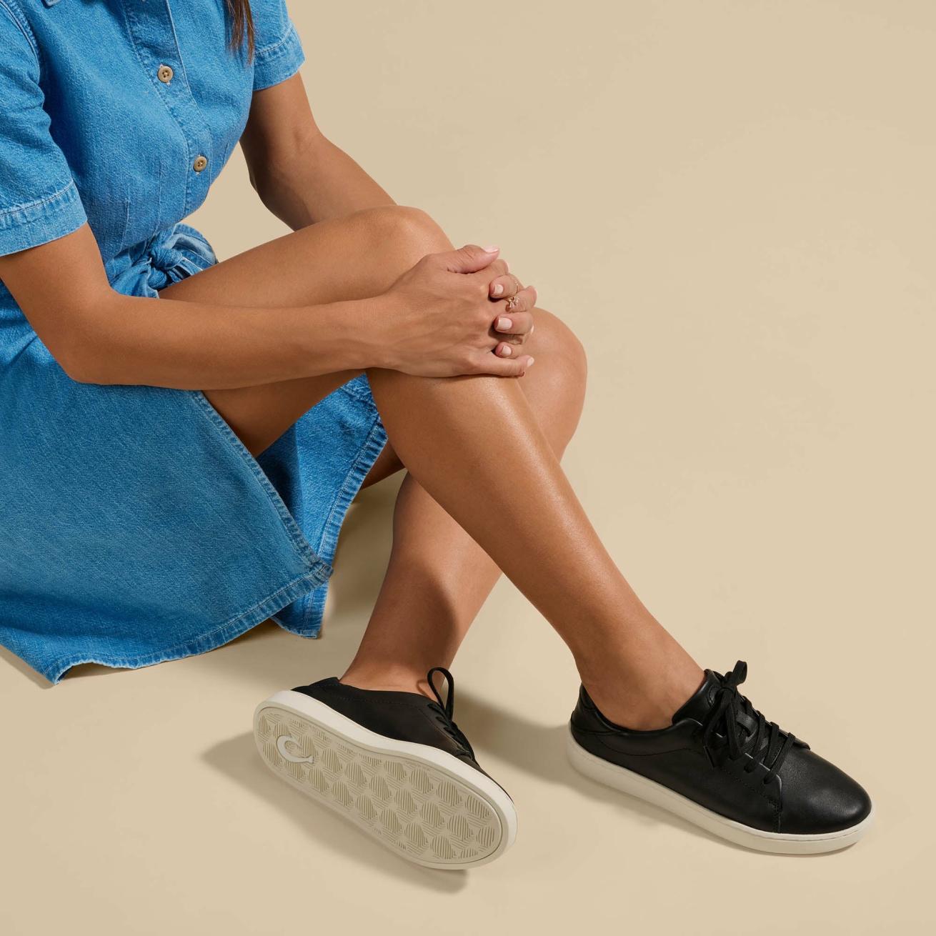 Olukai Pehuea Lī ‘Ili Leather Sneakers - Black | Women Leather