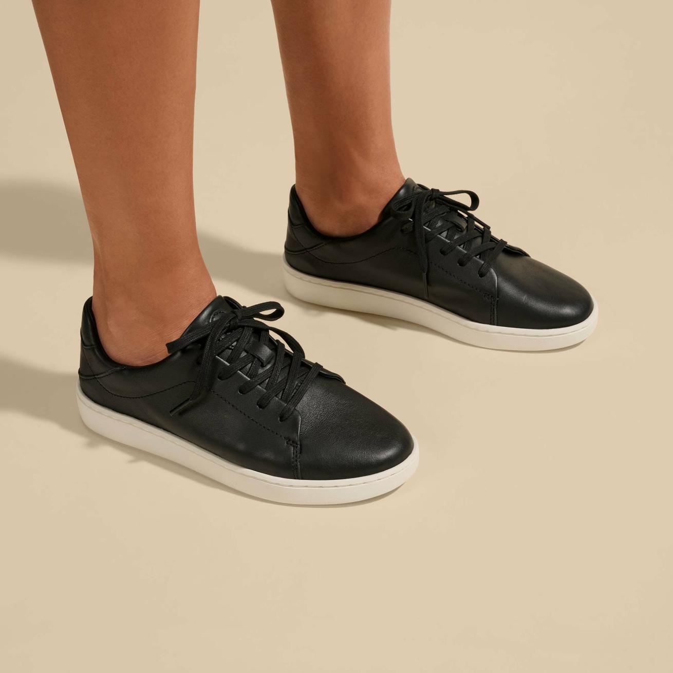 Olukai Pehuea Lī ‘Ili Leather Sneakers - Black | Women Leather