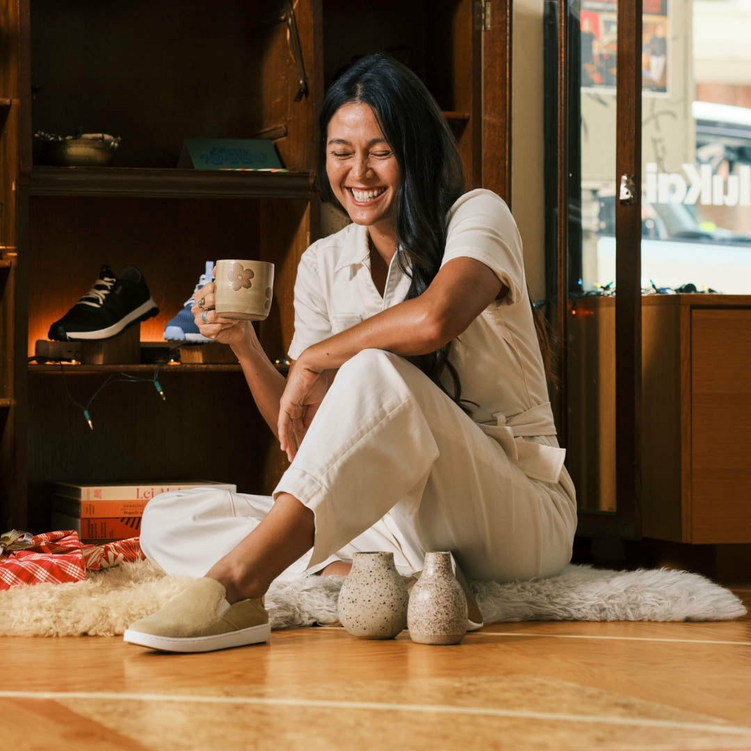 Olukai Pehuea Luxe Suede Shoes - Toasted Coconut | Women Slip-On