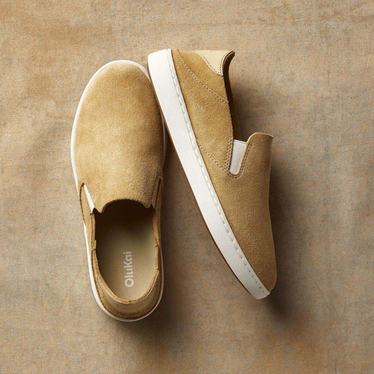 Olukai Pehuea Luxe Suede Shoes - Toasted Coconut | Women Slip-On