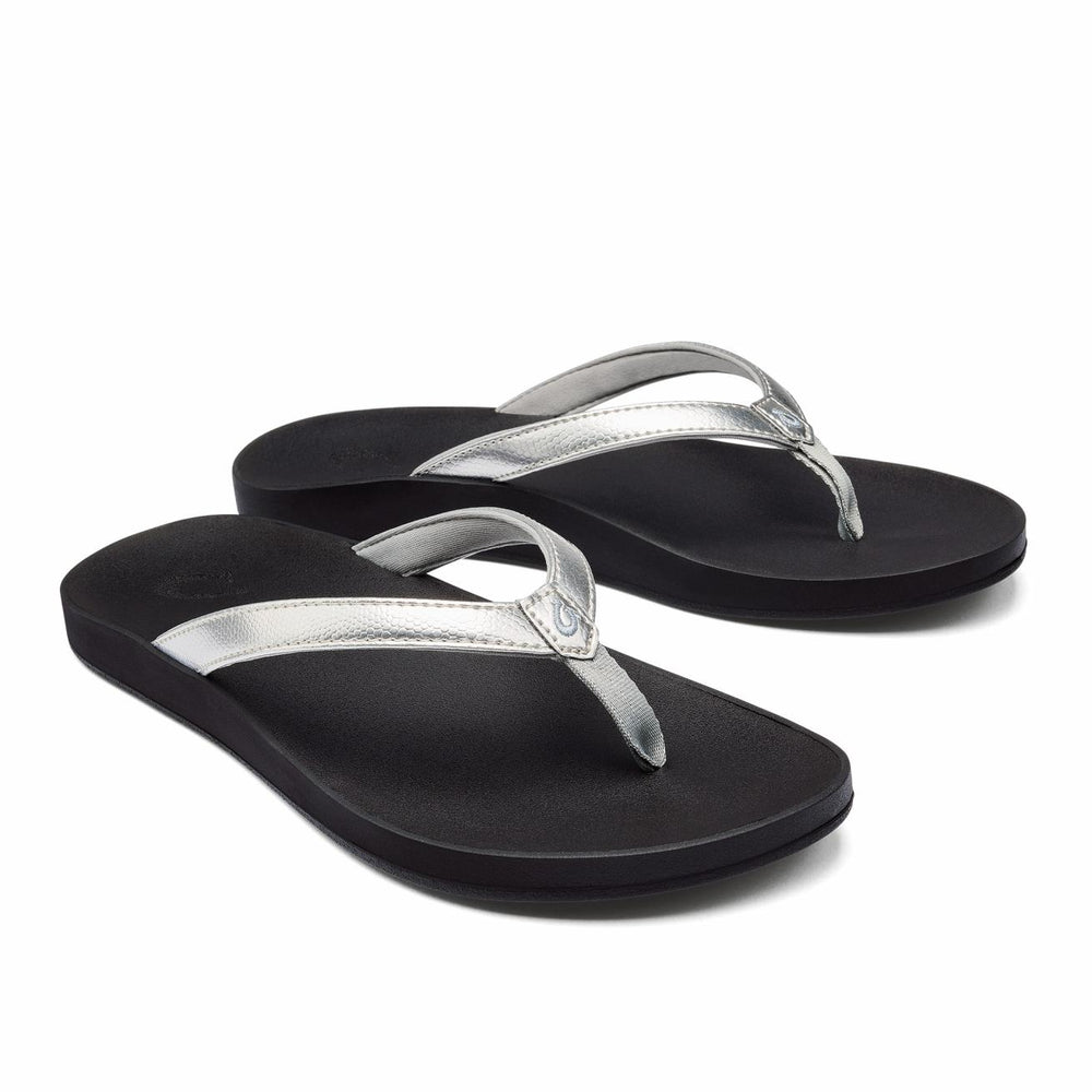 Olukai Puawe Beach Sandals - Silver / Black | Women Water-Friendly
