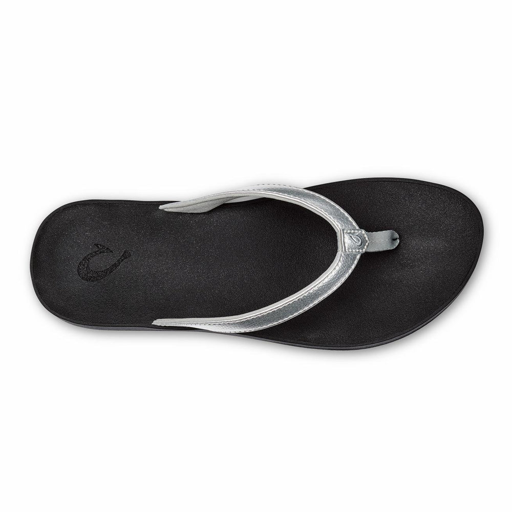 Olukai Puawe Beach Sandals - Silver / Black | Women Water-Friendly