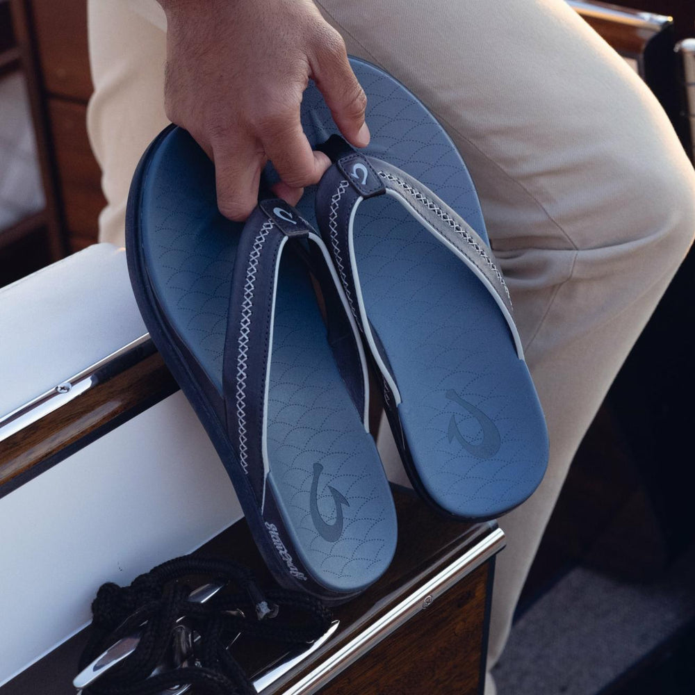 Olukai Shoreline Leather Sandals - Deep Water / Blue Fog | Men Leather