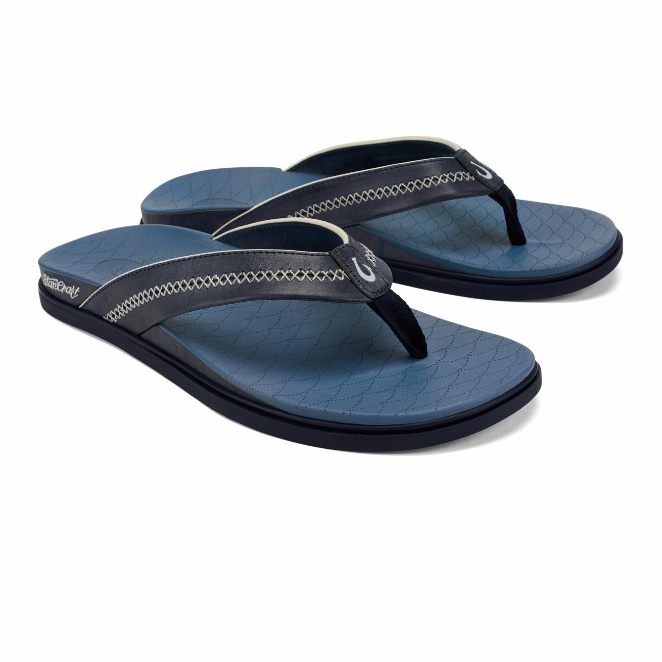Olukai Shoreline Leather Sandals - Deep Water / Blue Fog | Men Leather